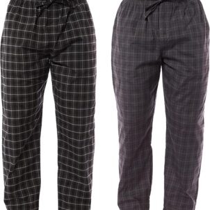 Pack of 2 Mens Pyjama Bottoms Trousers Lounge Woven Pants Super Soft Sleepwear Nightwear Checked Design with Pockets