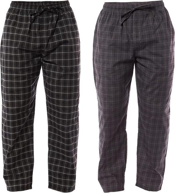 Pack of 2 Mens Pyjama Bottoms Trousers Lounge Woven Pants Super Soft Sleepwear Nightwear Checked Design with Pockets